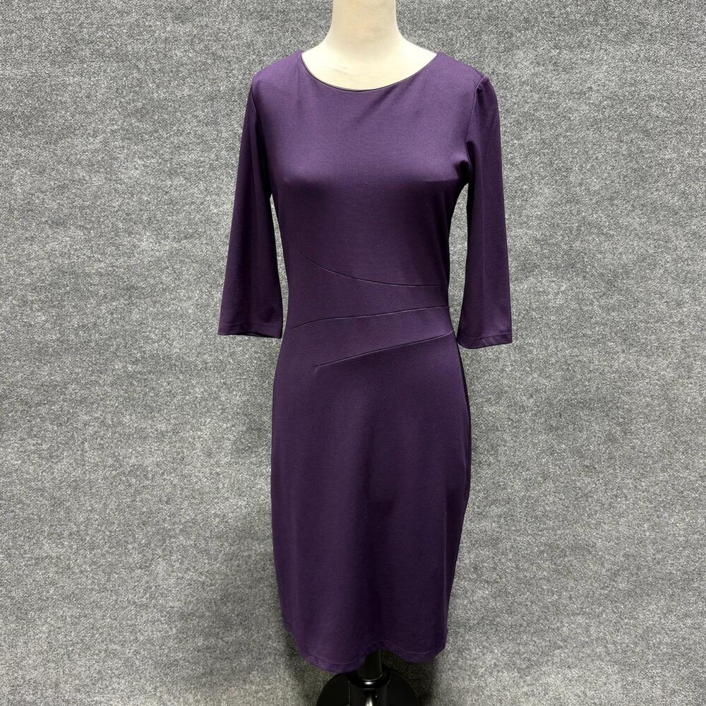 Nora Gardner Dress Womens 10 Purple 3/4 Sleeve Sheath Knit Made USA Career